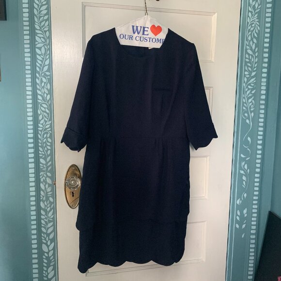 Whistles Navy Blue Scallop Edge Shift Dress Size US 12 - Picture 1 of 2